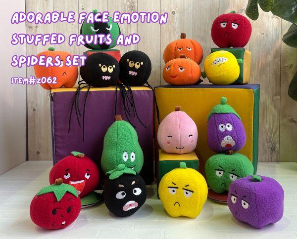 Adorable face emoticon stuffed fruits and spiders set